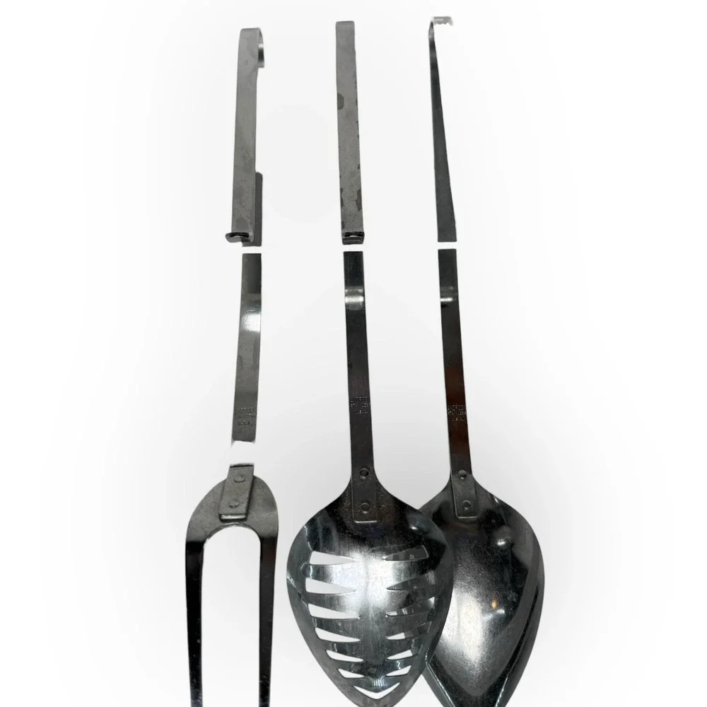 Vintage Androck USA Stainless Spoon Slotted Spoon Meat Fork Hook Handle Set